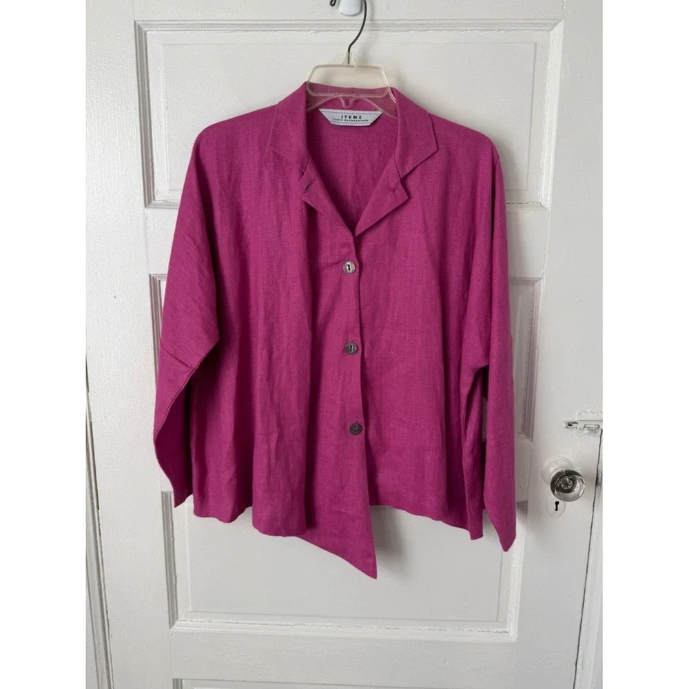 Itemz Chris‎ Baumgartner Fuchsia Linen Shirt Asymmetrical Lagenlook Art to Wear